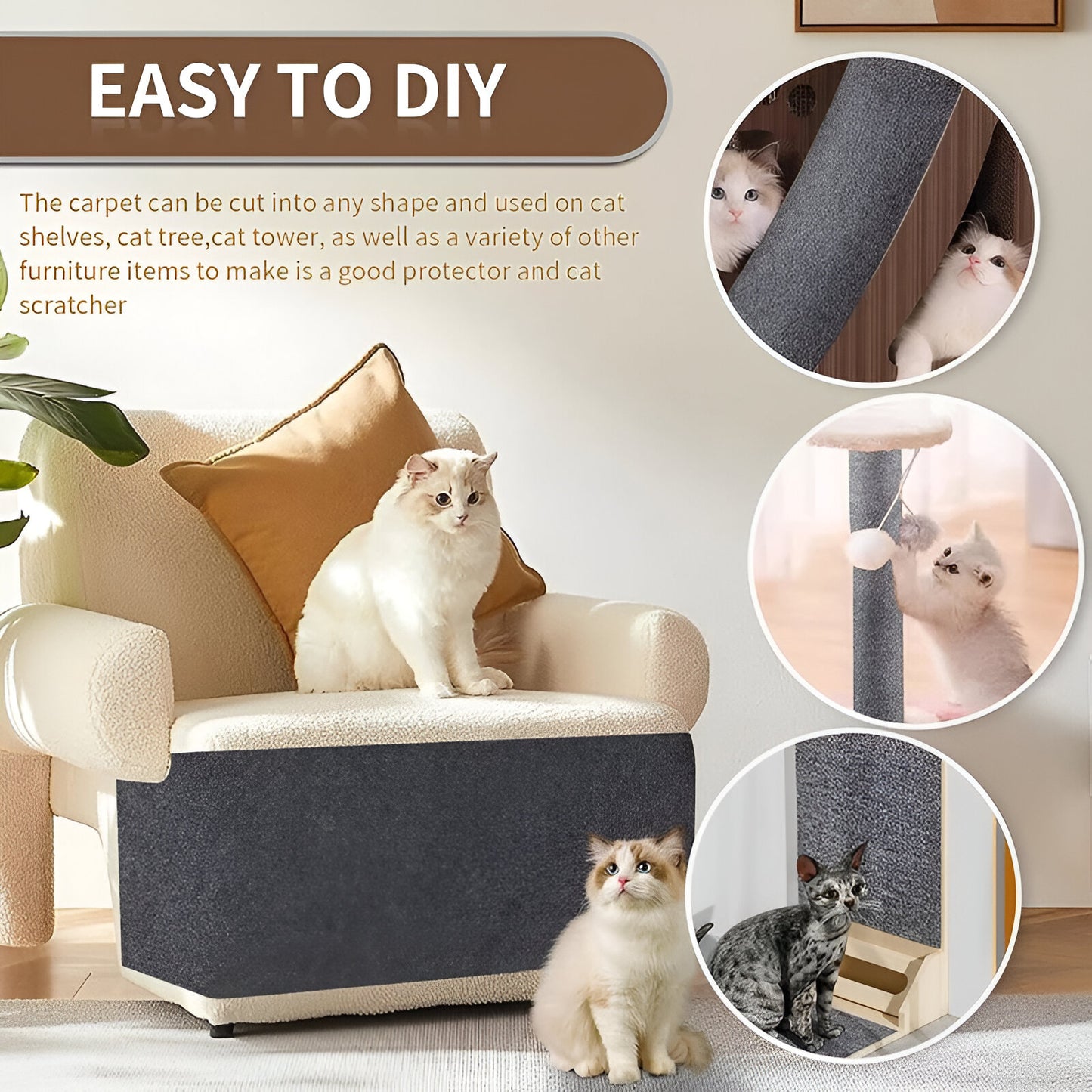 Self-Adhesive & Trimmable Cat Scratching Carpet